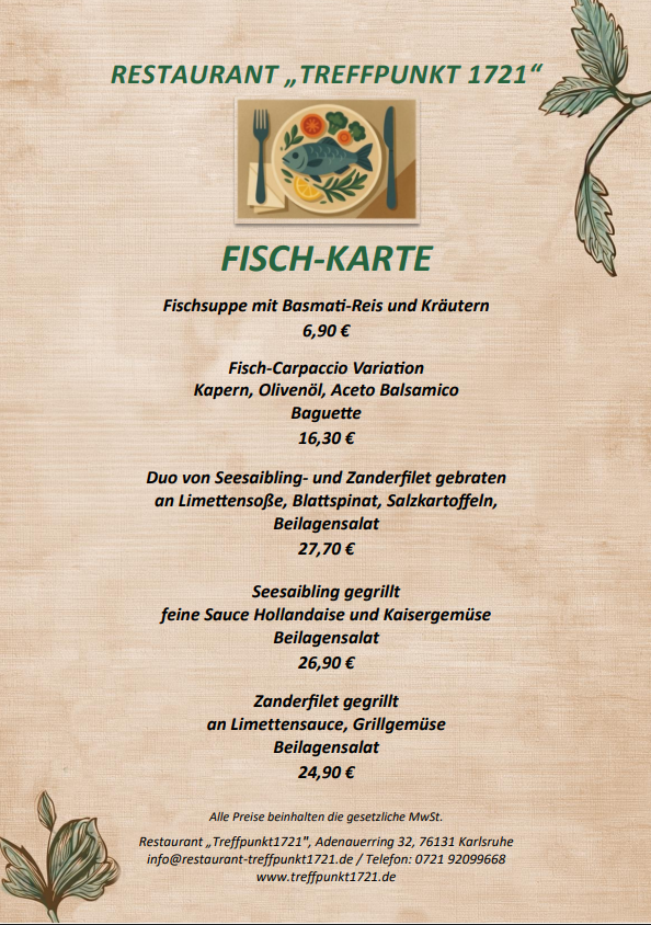 Fischkarte 03.04.-06.04. - Restaurant Treffpunkt 1721