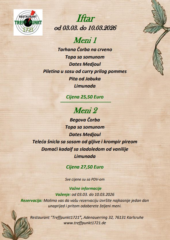 IFTAR "Treffpunkt1721", Adenauerring 32, 76131 Karlsruhe IFTAR "Treffpunkt1721", Adenauerring 32, 76131 Karlsruhe